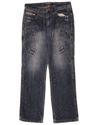 Vintage Herren Straight Jeans W32 L32 Blau Patchwork Baumwolle CD03