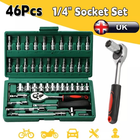 46Pcs Spanner Socket Set Ratchet Torque Wrench Kit Car Repair Tools 1/4" Drive