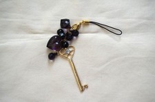Cell Phone Charm Strap Golden Key with Black Resin Pearl Made in Korea