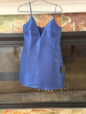 NWT Lulu My Desire Sexy Blue Shiny Satin Mini Short Spaghetti Strap Dress--Large