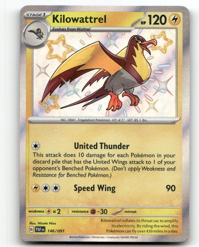 Kilowattrel 146/091 Shiny Rare Paldean Fates Pokemon Holo Near Mint