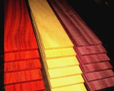 1 PIECE EACH EXOTIC THIN YELLOWHEART, PURPLEHEART, PADAUK 12" X 3" X 1/4"
