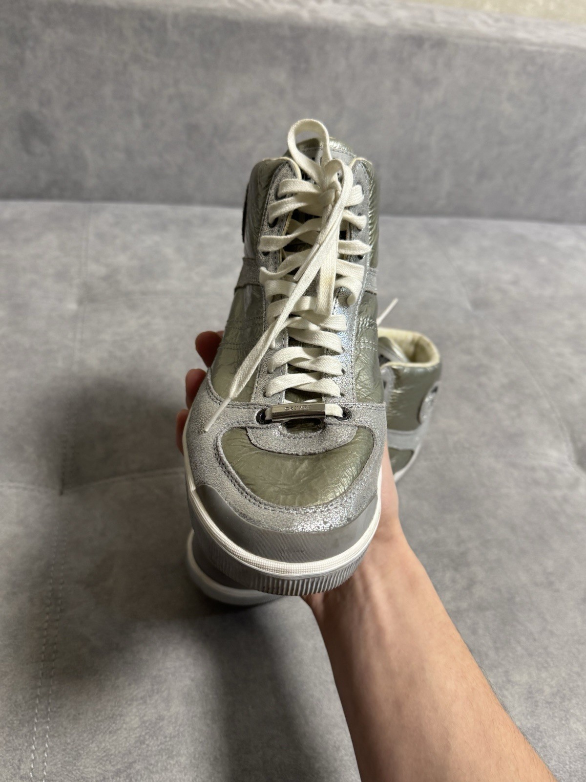 Vintage Diesel Y2K Silver Hi-top Sneakers Shoes Women’s 39 8.5 25.5 Avant Garde thumbnail 8