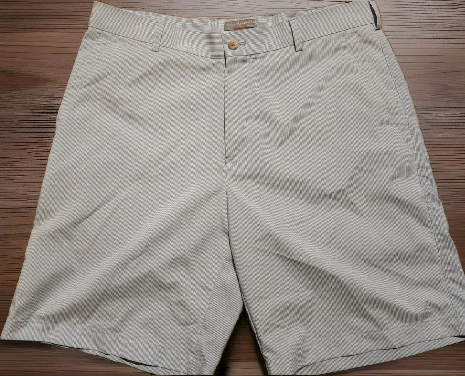 Peter Millar Wicking Shorts Blue White Striped Chino Golf Preppy Mens Sz 34 Read