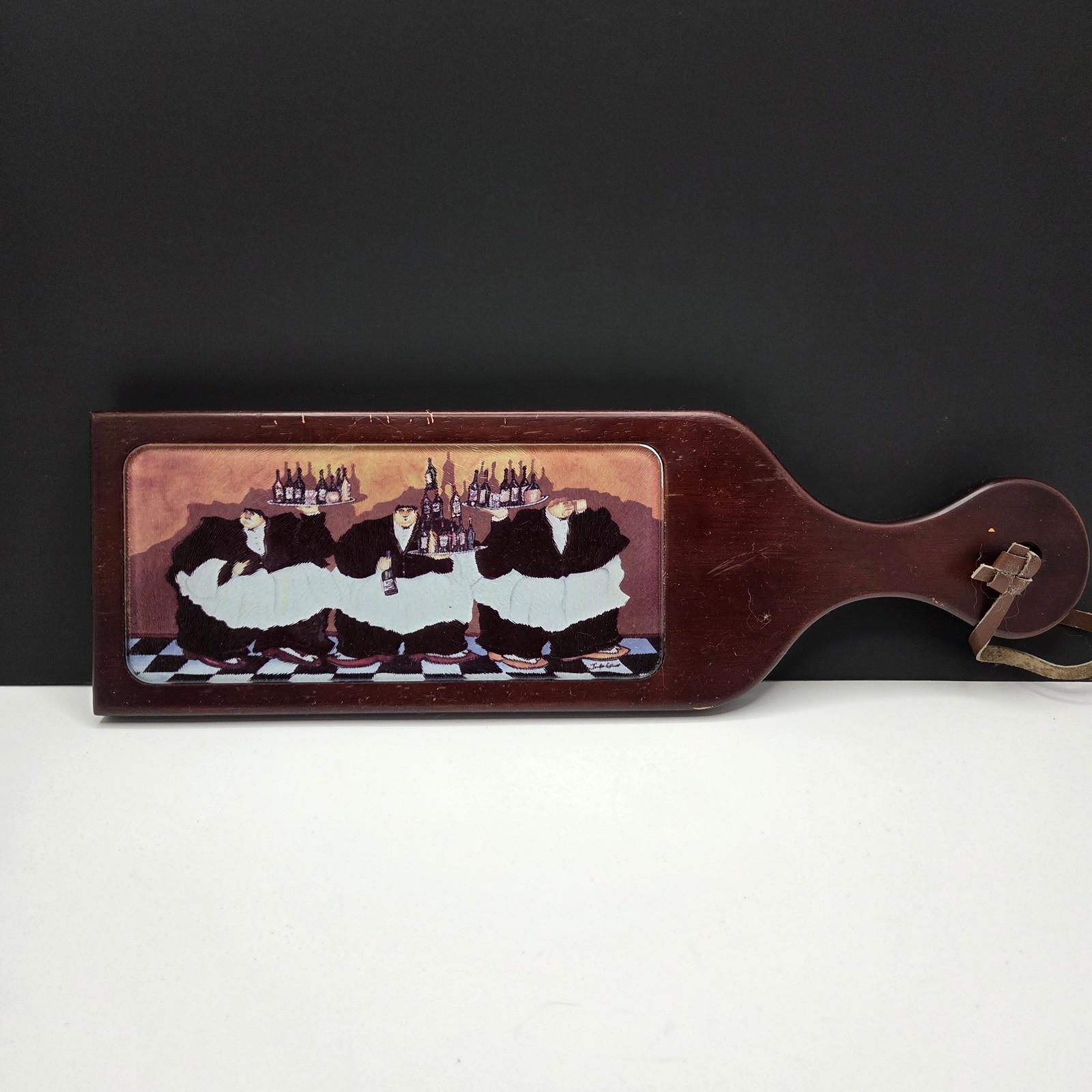 Vintage wood and glass cheese serving board, bistro style.