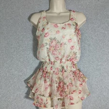 Vintage Y2K Twenty One Top White Pink Floral Overlay Womens M Coquette Fairy USA