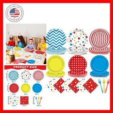 96Pcs Carnival Party Supplies Circus Theme Plates Napkins Tableware Set Red B...