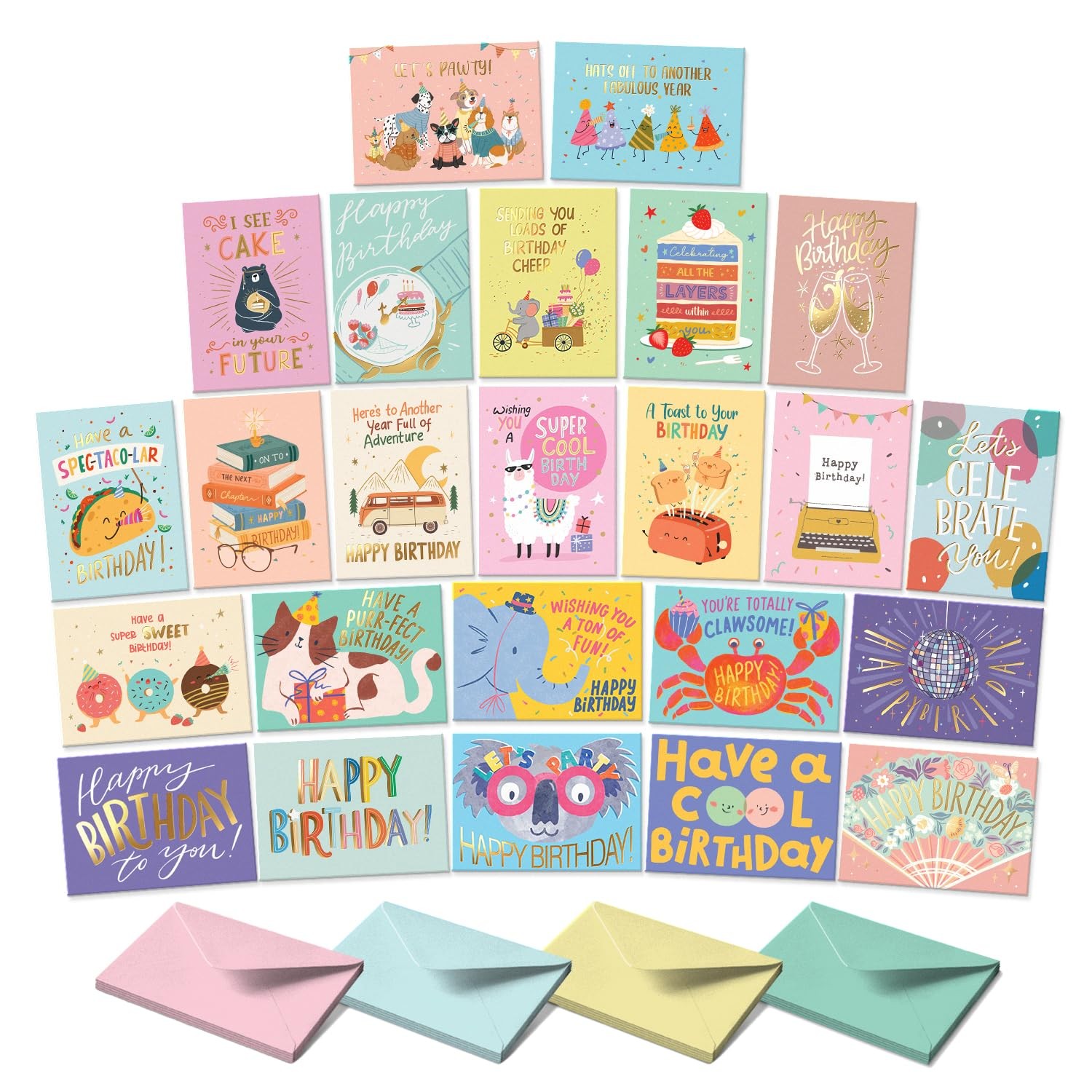 S&O Box of Birthday Cards with Envelopes Bulk 24 Unique Happy Day Notes Colorful