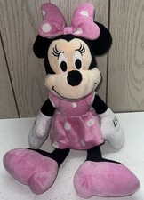 Disney Minnie Mouse Plush 16" Vintage Pink Polka Dot Dress Stuffed Doll