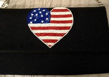 American USA Flag Heart Seed Beaded Clutch / Crossbody Bag