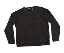 Vintage Structure Wool Sweater Mens Large Grey V-Neck Retro