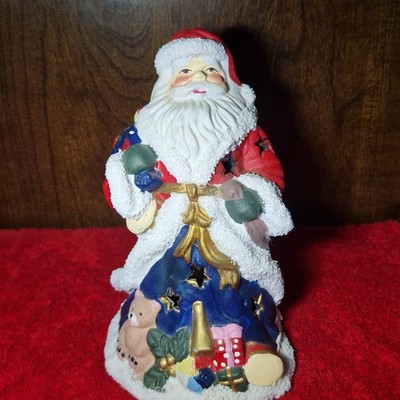 Große Weihnachtsmann Figur mit Kranz - Glitzer rotes Gewand Weihnachtsschmuck