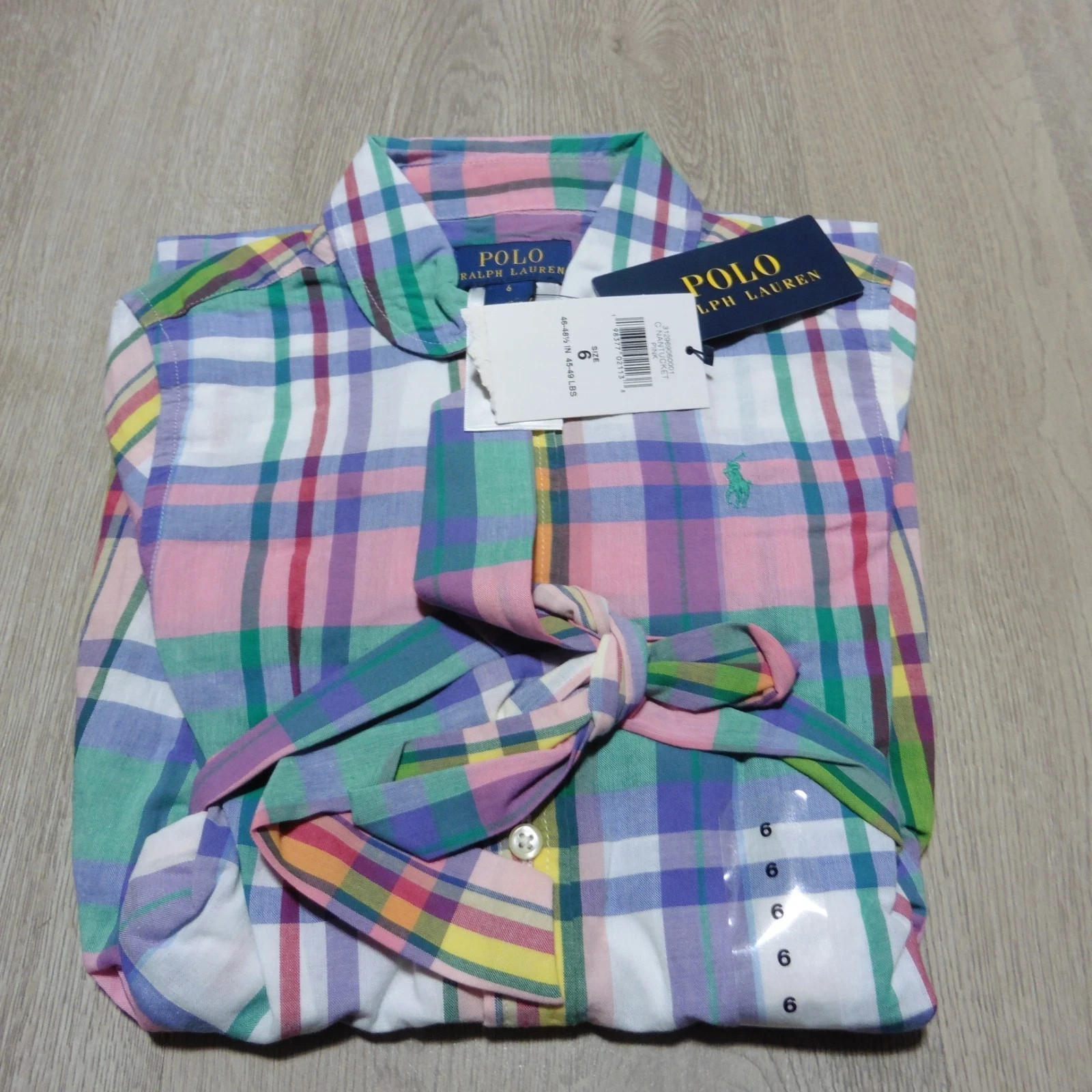 Polo Ralph Lauren Girl's 6 Cotton Madras Shirt Dress Pink Plaid SS NWT thumbnail 2