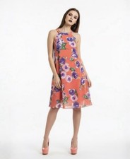 Betsey Johnson Women’s Orange Floral Trapeze Swing Dress Sleeveless Size 6