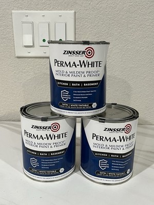 Zinsser 2704 Interior Paint, Satin, Water Base, White (3 Cans of 1 Qt) - Dented