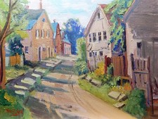 English row house old realistic Impressionism oil Painting landscape Tom Fisher