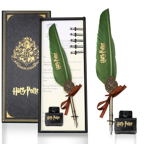 Feather Quill Pen Set with 5 Nibs & Ink – Vintage Calligraphy Writing Gift - Foto 1 di 2