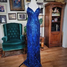Windsor Royal Blue Sequin Gown Strappy Open Back Formal Prom Evening Large
