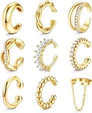 9PCS Ear Cuff Earrings for Women Non Piercing 14K Gold Plated - Hypoallergenic A