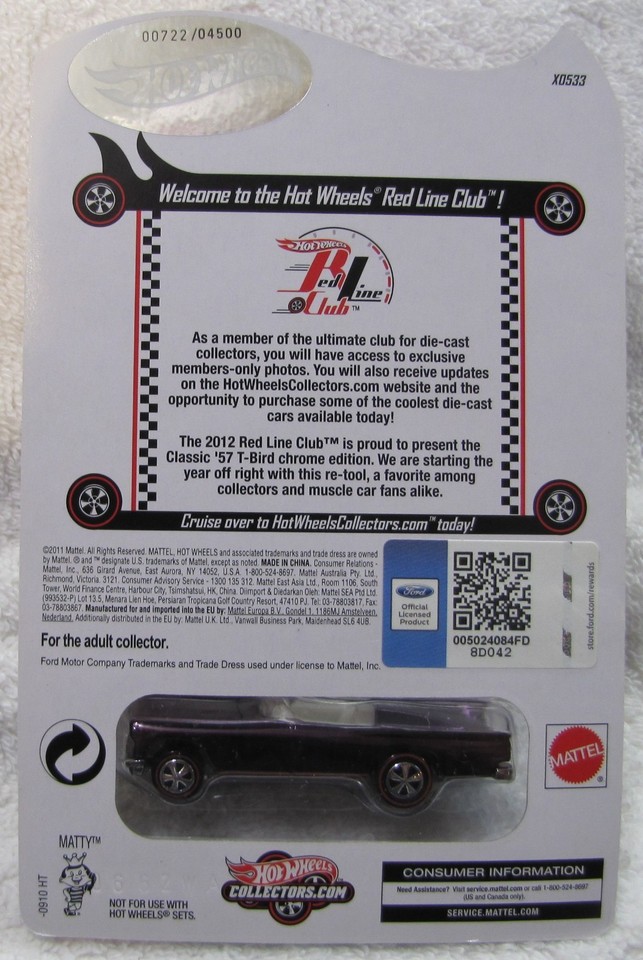 Hot Wheels RLC 2012 57 T-Bird Chromé Avec Patch - Club Exclusif 1/64