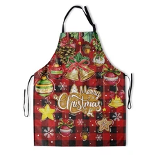 Giwawa Christmas Bib Apron with 2 Pockets Holiday Kitchen Apron Adjustable Wa...
