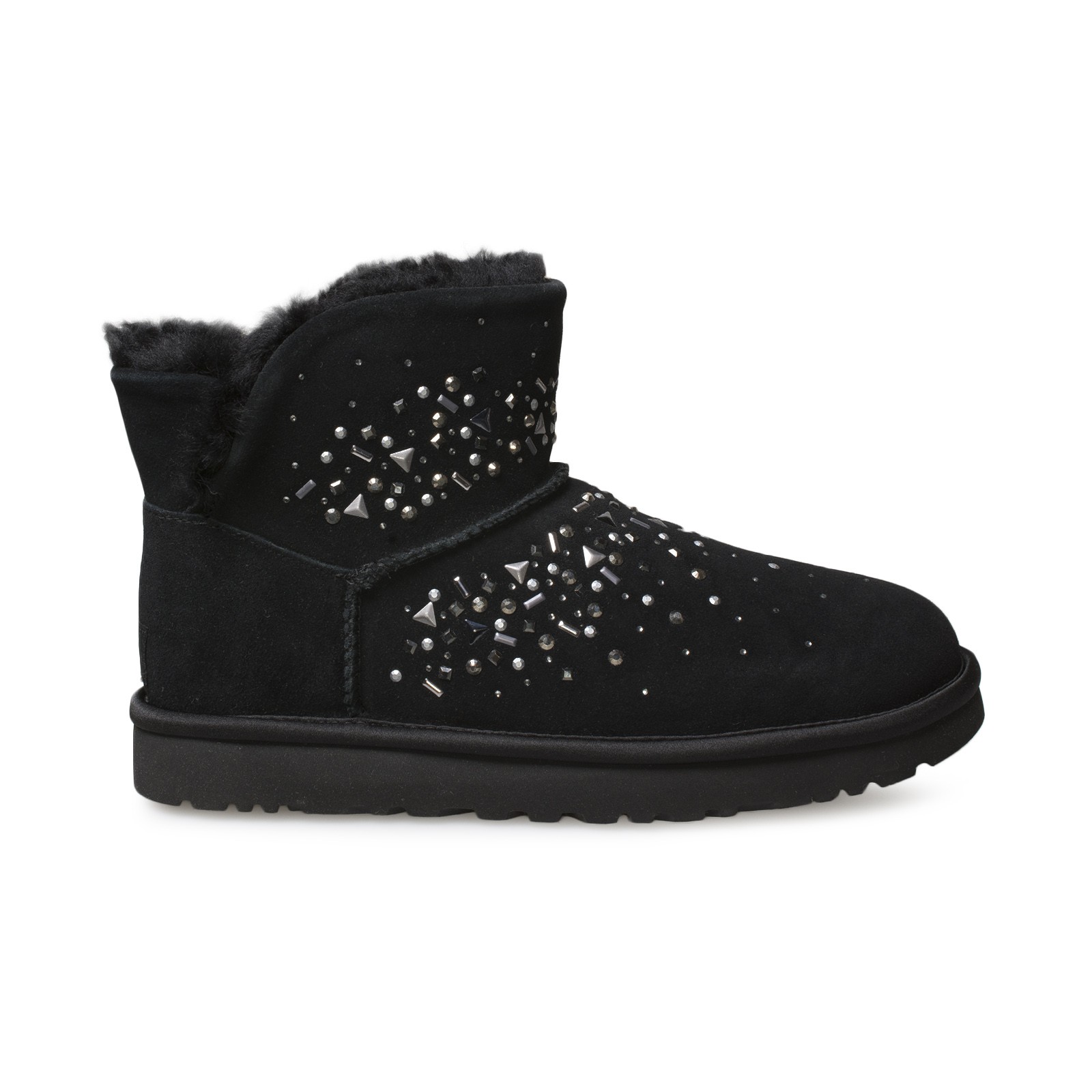 UGG CLASSIC GALAXY BLING MINI BLACK SUEDE SHEEPSKIN WOMEN'S BOOTS SIZE US 7 NEW