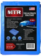 MTR 5 Mil Ultimate Poly Tarp 12ft X 25ft Blue Tarp Heavy Duty Tarp Water Proof