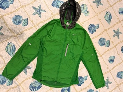 Nike Men's Hooded Windbreaker Jacket Full Zip Reflective Nylon Green S