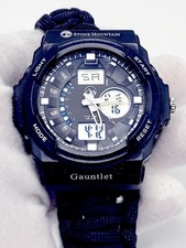 Stone Mountain Gauntlet Men's 12-in-1 Survival Watch Black Paracord Band [WORKS]