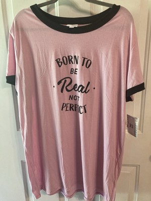LulaRoe Liv Tshirt-Size 3XL Pink With Bk BornTo Be Real Not Perfect  -NWT