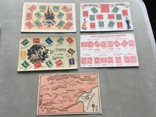 The Language Of Stamps & Map Of Truelover River Antique Postcards x 5