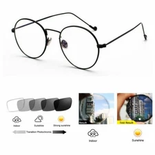 Round Alloy Transition Photochromic Nearsighted Myopia Glass -25 75 -125 to -800