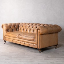 TAN LEATHER CHESTERFIELD SOFA GENUINE LEATHER SOFA BUTTON BACK TRADITIONAL