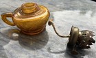 Vintage Amber Glass Oil Lamp Made In Hong Kong Base Only Fruit Motif On Base — photo 5