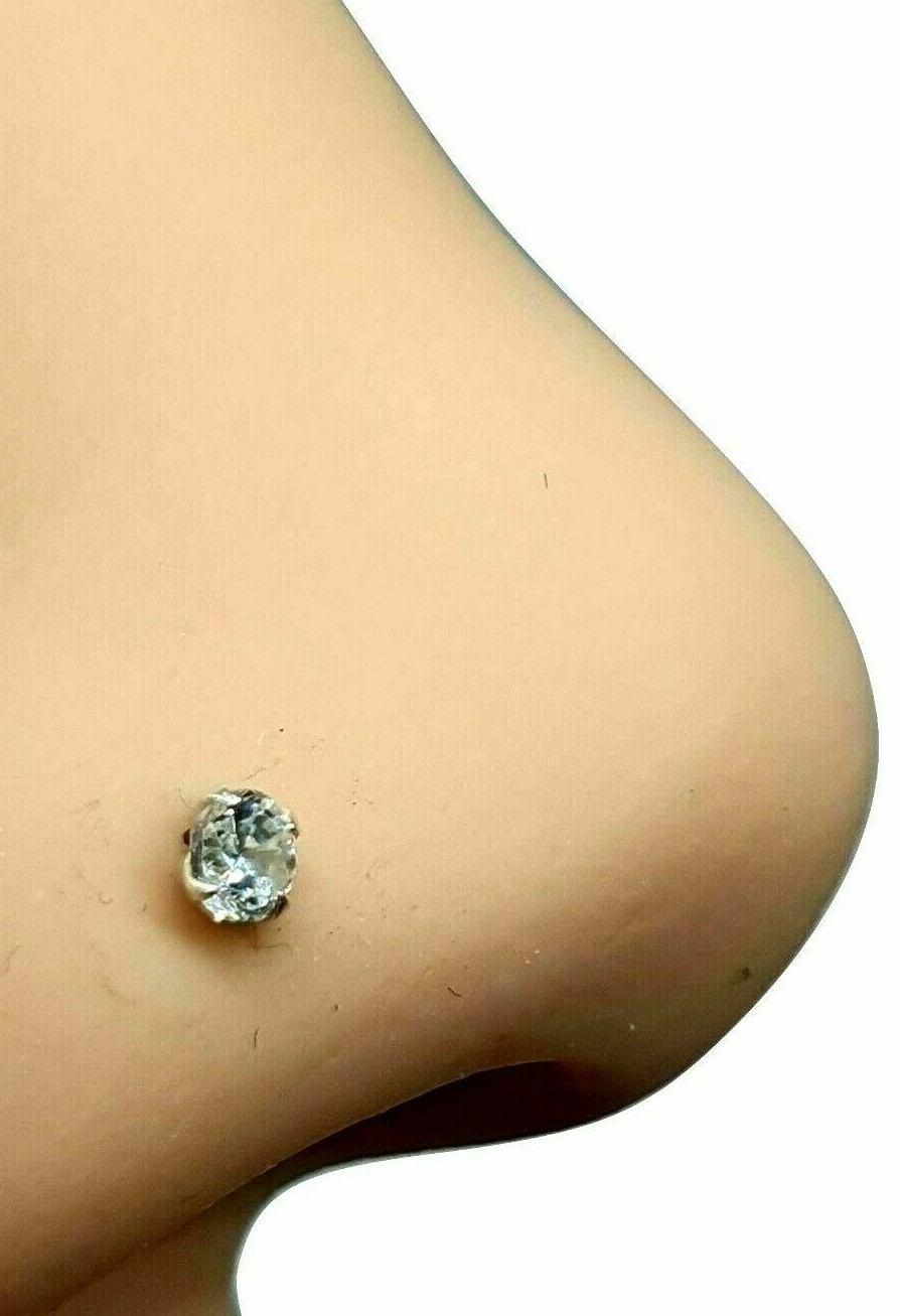 Nose Stud Round 2.5mm CZ 22g (0.6mm) Sterling Silver Straight L Bendable Stud