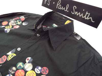 PAUL SMITH Herren Hemd   Größe M (BRUSTUMFANG 40'')   UVP 95£+  VINTAGE BADGES PRINT