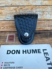Don Hume Black Basket Leather Cuff Case For Chain Hinge Handcuffs Nickel C301