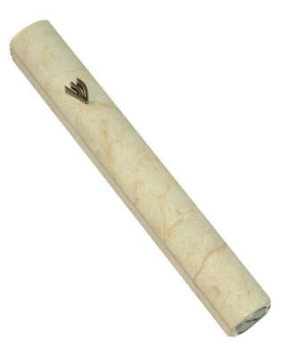Judaica Mezuzah Gehäuse Marmor wie cremeweiß Aluminium geschlossener Boden 10 cm