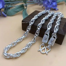 Pure 999 Fine Silver Chain Men Women Lucky Twist Rope Link Singapore Necklace