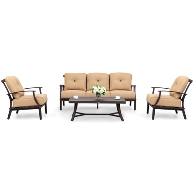 NUU GARDEN 4PCS Aluminum Sofa Set Yellow 4-Piece Sets