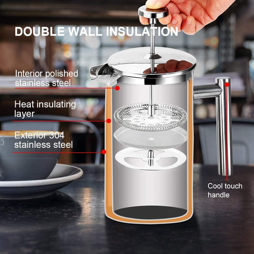 French Press Coffee Maker, 304 Grade Stainless Steel Insulated Coffee Press with - 第 3/12 張圖片