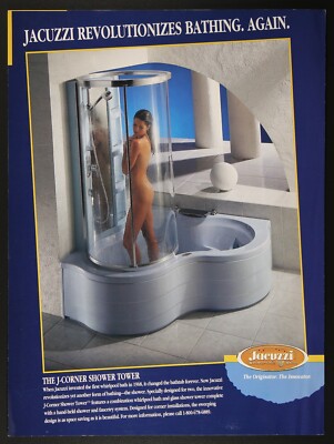 Jacuzzi J Corner Tower Shower Nude Brunette Woman Side Vintage Print Ad 1995