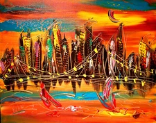 AMERICANA IMPRESSIONIST LARGE ORIGINAL OIL  PAINTING  CANVAS GyjR