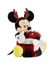 NWT Disney's Mickey Mouse Christmas Reindeer Plush Pillow Buddy  Throw Blanket