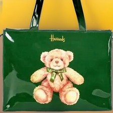 HARRODS LONDON Large Dark Green Teddy Bear Tote Bag New