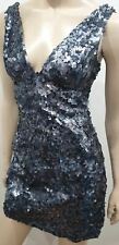 PINKO Blue Grey Sequin Embellished Plunge V Neck Sleeveless Mini Evening Dress 8