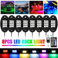 8 Pods RGB LED Rock Lights Kit Offroad Truck Underbody Glow Light Remote Control