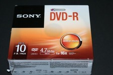 Sony DVD-R 10 pack 4.7gb 1x-16x 120min. Accucore w/jewel cases NEW SEALED