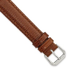 16mm Havana Lizard-Style Grain Leather Silver-tone Buckle Watch Band