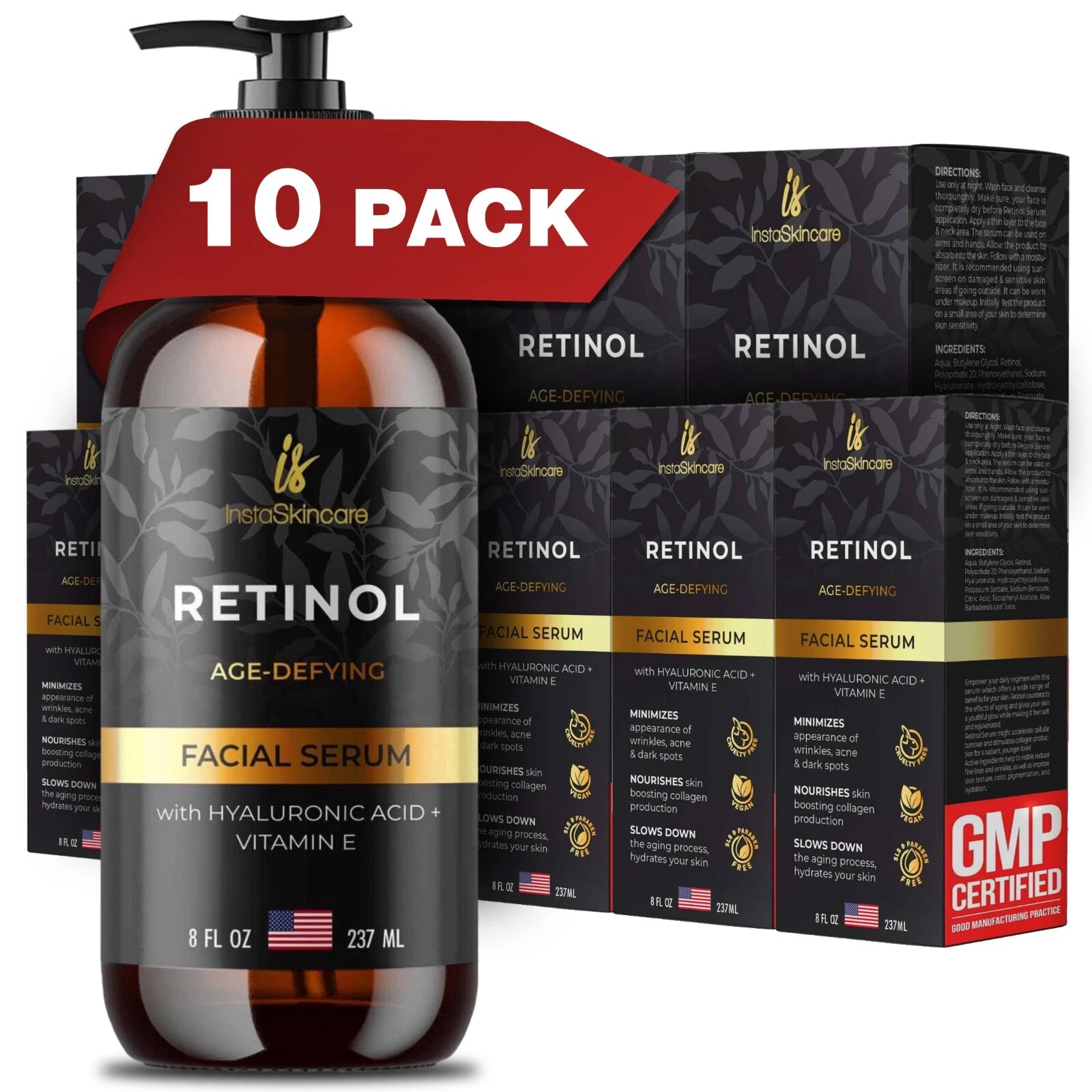 Retinol Face Serum 8oz with Hyaluronic Acid Vitamin A E Aloe Anti Aging Wrinkle
Opens in a new windo
